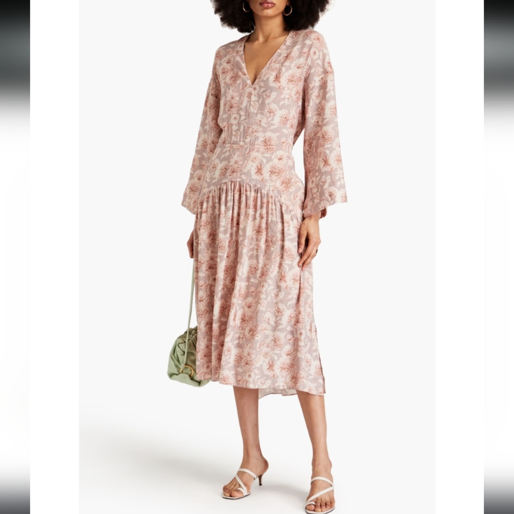 Vinca Dahlia floral Long Sleeve Midi Dress